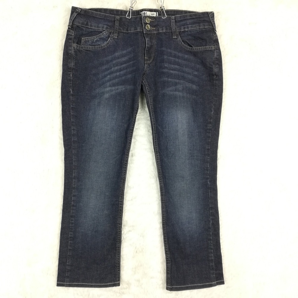 Zara TRF Womens Jeans Capri Blueâ Denim Dark Wash Low Rise Whiskering 12